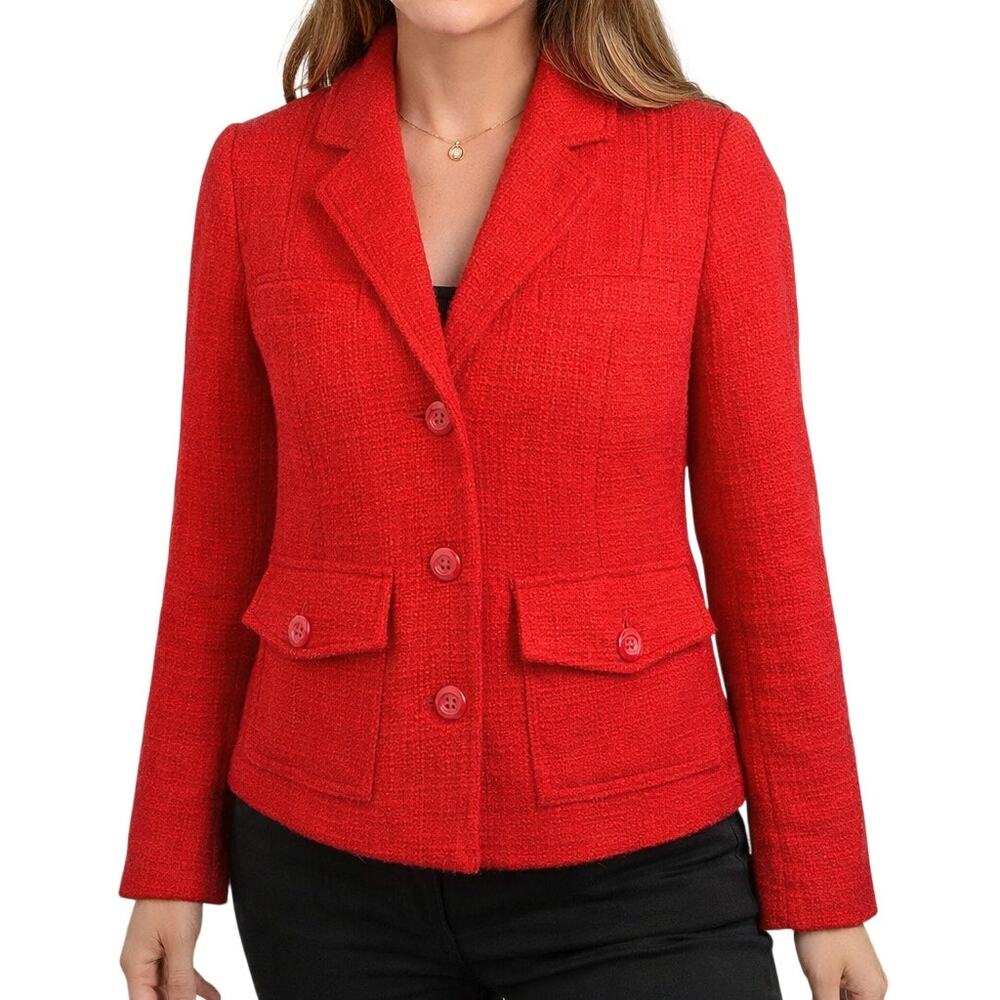 Lands’ End Women's XS Red Cotton Blazer Jacket Tailored Classic